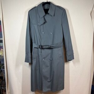 Vtg Botany 500 Mens Trench Coat Double Breasted Belt Faux Fur Liner 38 Long Gray
